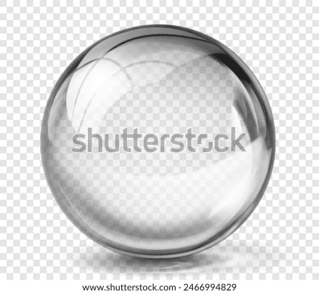 Large translucent shiny sphere of gray color with glare and shadow on transparent background. Vector illustration for design projects and creative works