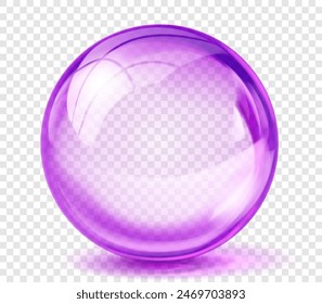 Large translucent shiny sphere of purple color with glare and shadow on transparent background. Vector illustration for design projects and creative works