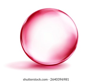 Large translucent smooth red sphere with highlights and soft shadow underneath, on white background. Vector illustration for design projects and creative works.