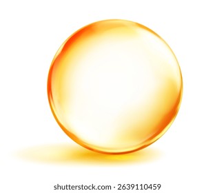 Large translucent smooth yellow sphere with highlights and soft shadow underneath, on white background. Vector illustration for design projects and creative works.