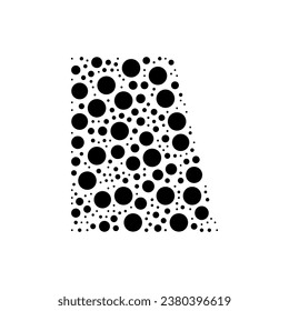 A large trapezium symbol in the center made in pointillism style. The center symbol is filled with black circles of various sizes. Vector illustration on white background