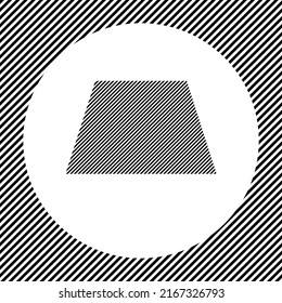 A large trapezoid symbol in the center as a hatch of black lines on a white circle. Interlaced effect. Seamless pattern with striped black and white diagonal slanted lines