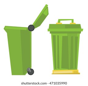 Large trash cans vector flat design illustration isolated on white background.