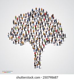 Large Tree Formed Out Of People. Vector Illustration