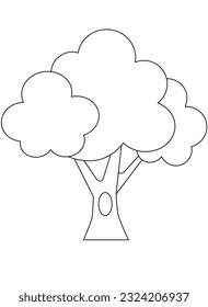 A large tree with a hollow, a simple image of a plant - a vector linear picture for a children's coloring book. Outline. A tree with a hollow, a stylized black and white image for coloring
