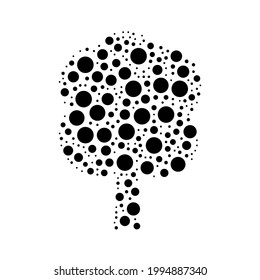 A large tree symbol in the center made in pointillism style. The center symbol is filled with black circles of various sizes. Vector illustration on white background