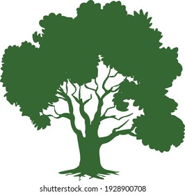 A large tree with a thick crown, stock illustration vector isolated in white background