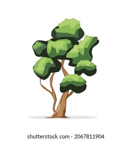 A large tree with thick green thickets.Isolated vector illustration on a white background.