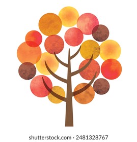 Large tree watercolor with round shaped autumn leaves