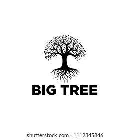 Large trees with strong roots and dense logo design vintage
