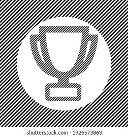 A large trophy symbol in the center as a hatch of black lines on a white circle. Interlaced effect. Seamless pattern with striped black and white diagonal slanted lines