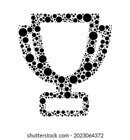 A large trophy symbol in the center made in pointillism style. The center symbol is filled with black circles of various sizes. Vector illustration on white background