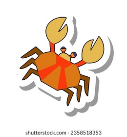 Large tropical crab with large claws. Animals and fish inhabitants of sea depths and oceans concept. Flat paper sticker isolated on white background