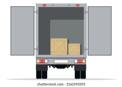 Large Truck Open With Boxes For Delivering Mail And Goods From The Warehouse