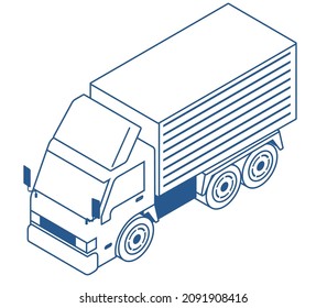 gran camión responsable de la logística. Ilustración de una técnica isométrica de auto de trabajo muy deformada.