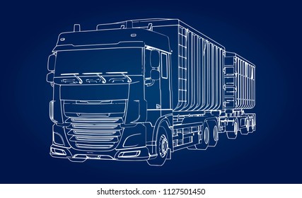 Large truck with separate trailer, for transportation of agricultural and building bulk materials and products.