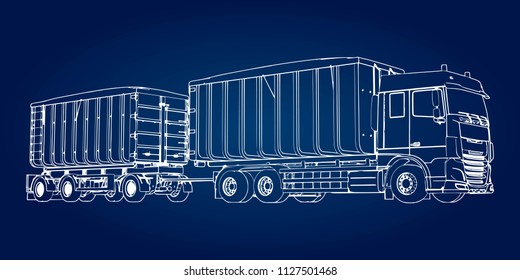 Large truck with separate trailer, for transportation of agricultural and building bulk materials and products.
