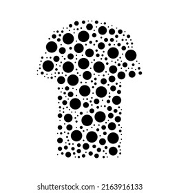 A large t-shirt symbol in the center made in pointillism style. The center symbol is filled with black circles of various sizes. Vector illustration on white background