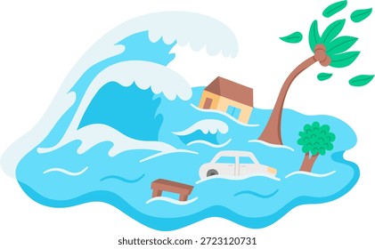 Grande ola de tsunami que se acerca a las ciudades costeras