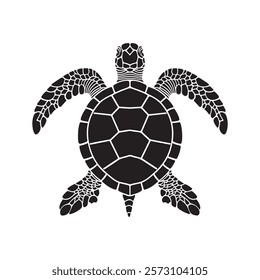 A large turtle symbol in the center. Isolated black symbol
