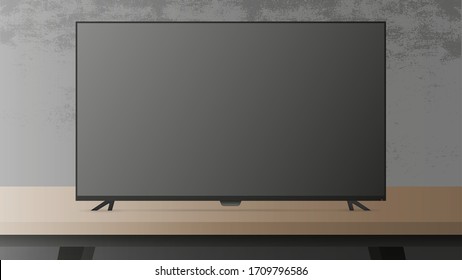 A large TV is on the table. Vector illustration.