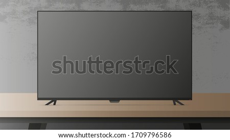 A large TV is on the table. Vector illustration.