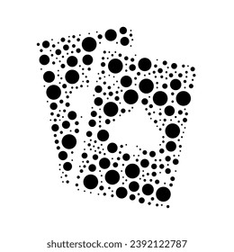 Un gran símbolo de dos razas en el centro, de estilo puntillista. El símbolo central está lleno de círculos negros de varios tamaños. Ilustración del vector sobre fondo blanco
