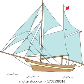 Large two-masted sailing ship at sea. Vector hand draw  Illustration EPS10