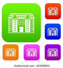Large two-storey house set icon in different colors isolated vector illustration. Premium collection