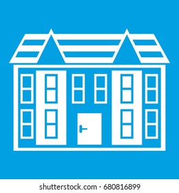 Large two-story house icon white isolated on blue background vector illustration