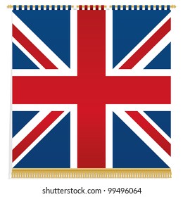 large union jack wall hanging with gold tassel fringing