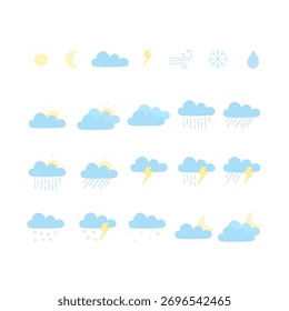 Eine große und einzigartige Sammlung handgezeichneter, farbiger Wettersymbole.