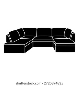 Large U-Shaped Sectional Sofa Silhouette for Spacious Living Room and Family Comfort Decor