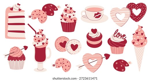 Grande Dia dos Namorados com doces, bolinhos e bebidas românticas