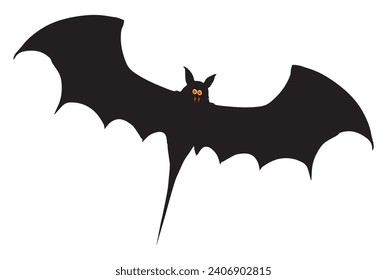 A large vampire bat with fangs and glaring eyes set on a white background