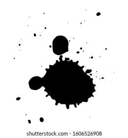 A large vector blot that spread and left behind a small second drop. Splashes on a white background. Stock vector image for decoration and sales advertising labels.