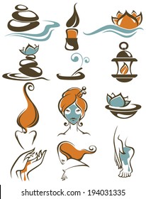 large vector collection of beauty and spa sign, icons, emblems and symbols