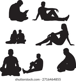 Large Vector Collection Of Black Silhouettes Featuring People Sitting And Relaxing In Various Poses