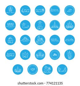 Large Vector collection of cute round labels, stickers for Christmas decoration. Sweet Christmas and Happy New Year arts, contains tags for sale, greetings, Holiday captions, 2018 year icons. Set 2