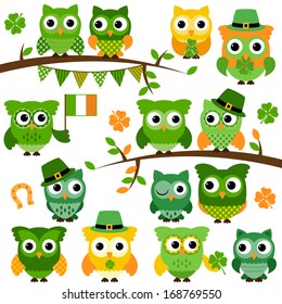 Large Vector Collection of St Patrick's Day Themed Owls