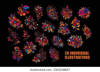 Gran conjunto vectorial floral en estilo vintage. Elementos de diseño.