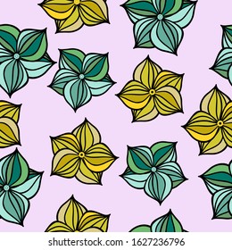 Large vector flower petals on a pink background. Flowers seamless pattern. For printing on fabric, paper.
