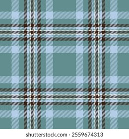 Large vector pattern fabric, 1950s background textile check. Long seamless texture tartan plaid in cyan and light colors palette.