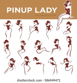 large vector pinup lady poses collection for your logo