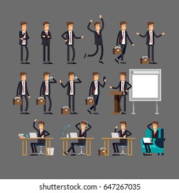 Large vector set of businessman character poses