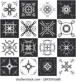 Large vector set of ceramic tiles design. Hand-drawn ethnic style patterns. Symbol templates are suitable for interior design, logo, oriental decor, mandalas, yoga.