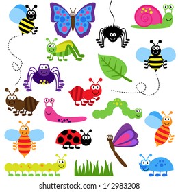 Large Vector Set of Cute Cartoon Bugs