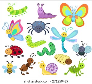 Large Vector Set Of Cute Cartoon Bugs