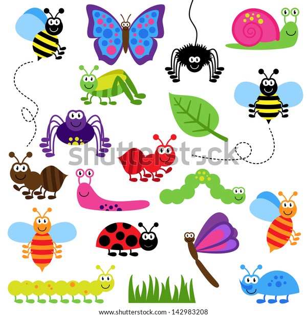 Large Vector Set Cute Cartoon Bugs Stock Vector (Royalty Free ...