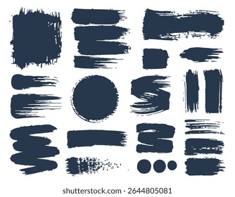 Large Vector Set of Dark Blue Hand Painted Grunge Brush Strokes and Textured Swatches Artistic Collection